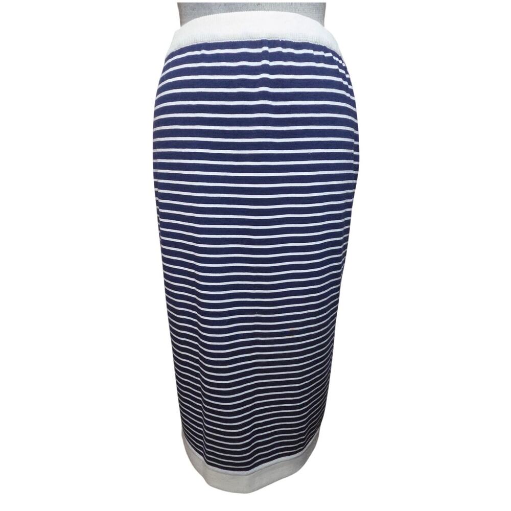 Wool Blend Navy and Cream Stripped Pull On Midi Skirt Size Small